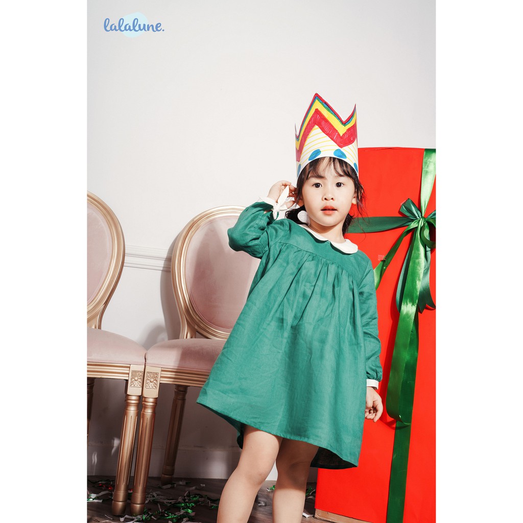 Đầm linen màu xanh little dress lalalune cho bé gái từ 2-8 tuổi