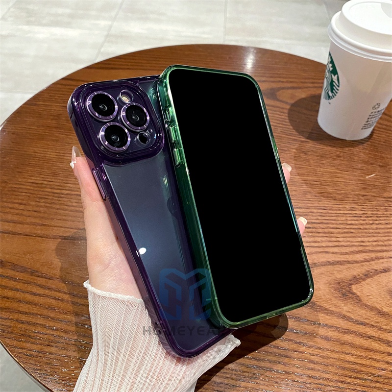 Ốp Điện Thoại Cứng Trong Suốt Màu Tím Đậm Có Miếng Dán Bảo Vệ lens Cho iPhone 14 13 12 Pro Max 14 Plus