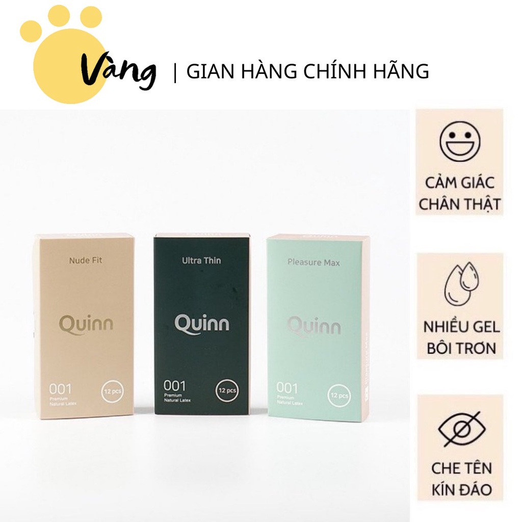 Bao Cao Su Siêu Mỏng Quinn Nude Fit 001mm Hàn Quốc Ôm Sát Chống Tuột Hộp 12 cái