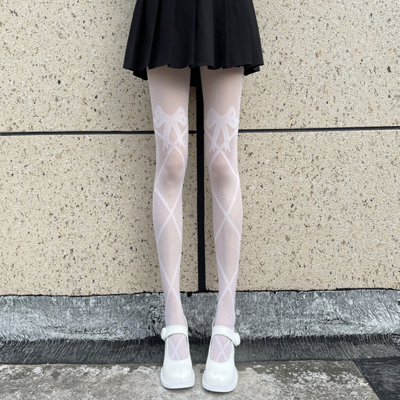 Xiangbao Quần Tất Dây Mỏng In Hình Xăm Phong Cách Lolita Gợi Cảm Cho Nữ