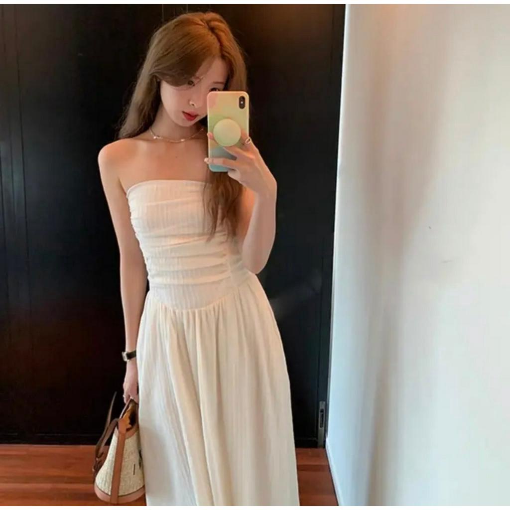 Váy 2 dây cúp ngực mặc 2 kiểu xếp ly ngang chât đũi gân chiết eo dáng xòe