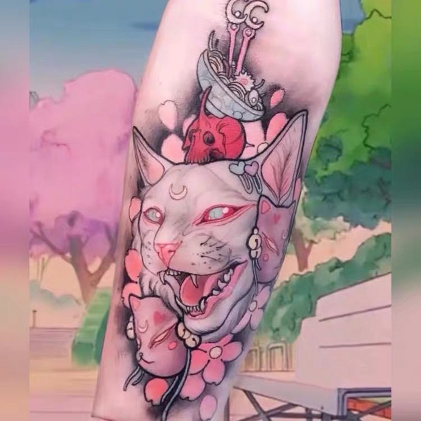 Nhãn dán hình xăm mèo Tatoo Hình Xăm Dán Tạm Thời Chống Thấm Nước Hình Mèo Dễ Thương Vui Nhộn Cho Nam Và Nữ