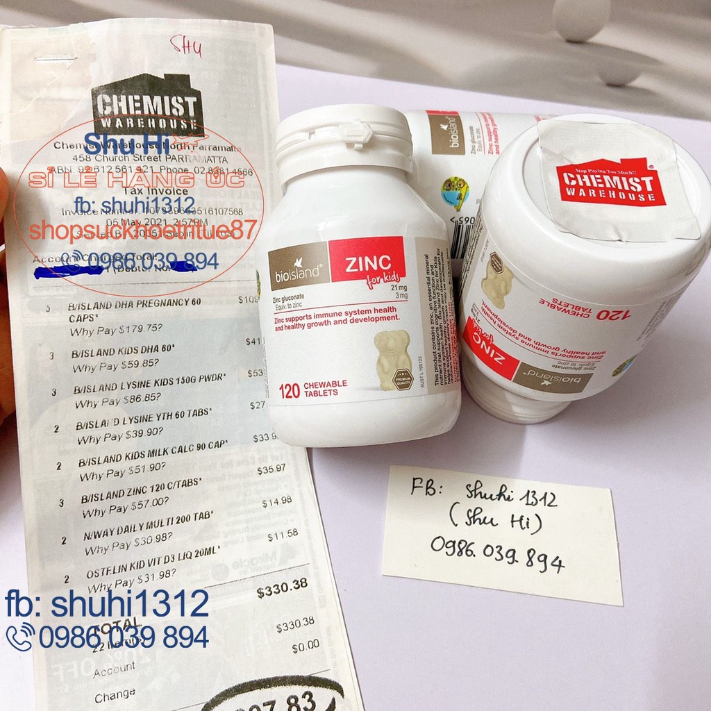 Bio Island Zinc 120 Viên Bổ Sung Kẽm Cho Trẻ (Đủ tem, bill Chemist Úc)