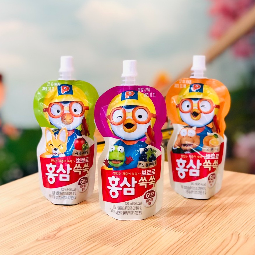Nước Hồng Sâm Trái Cây Pororo Paldo Hàn Quốc 100ml (3 Vị)