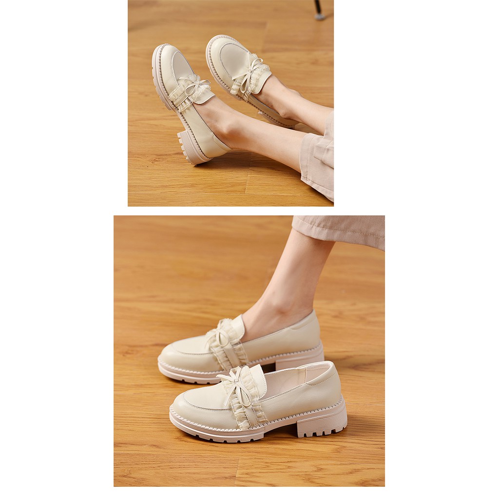 Giày Da Nữ Giày LOLITA Đính Nơ	Ren Hoa Bánh Mì 4 Phân Phong Cách Nhật Bản