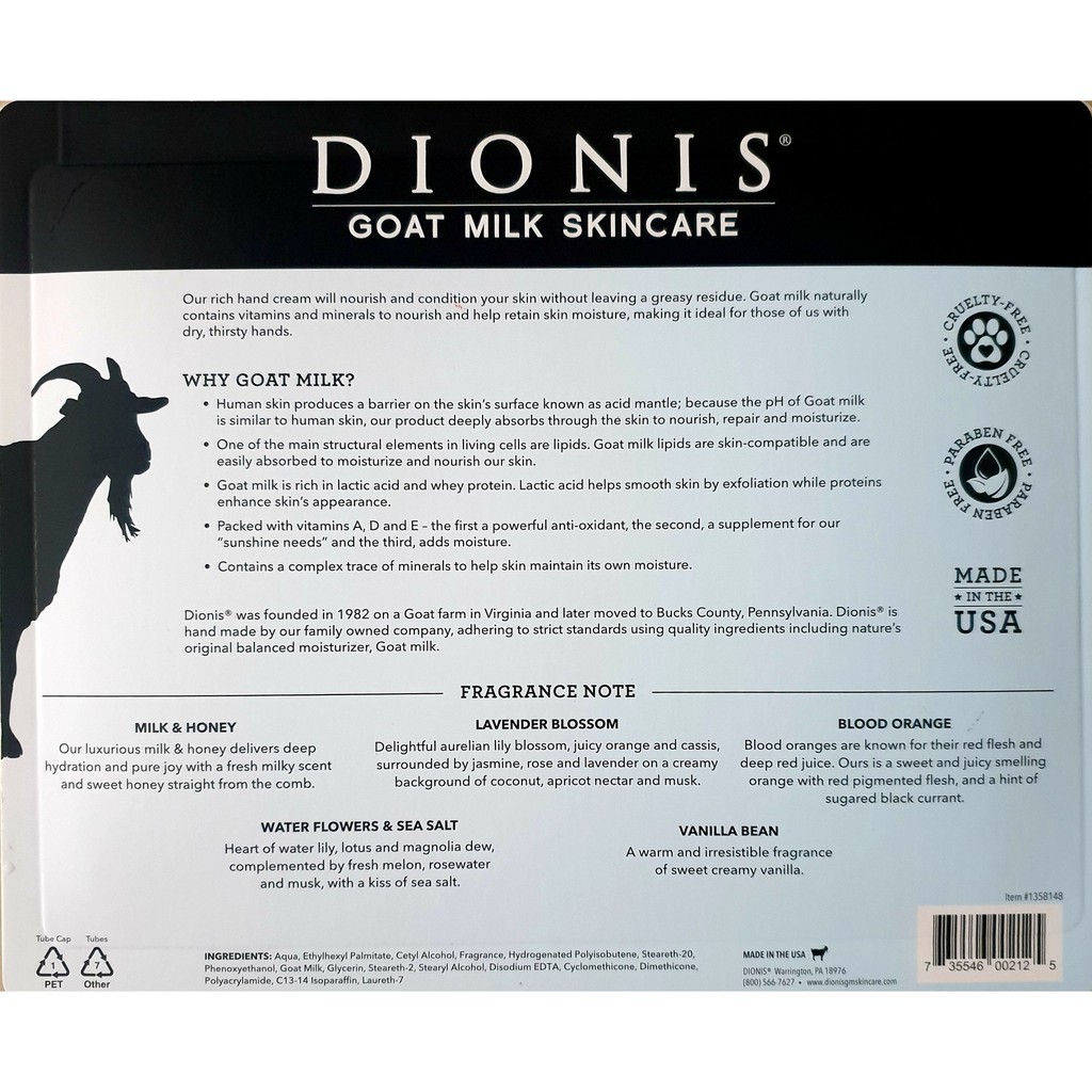 [Mẫu mới hàng Mỹ] Bộ 5 tuýp kem dưỡng da tay Dionis Goat Milk