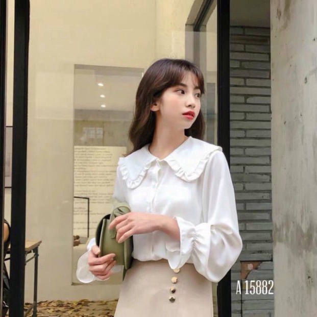 Áo sơ mi nữ cổ bèo kiểu tay dài bo chun siêu hot,áo kiểu nữ xinh xắn mã A61