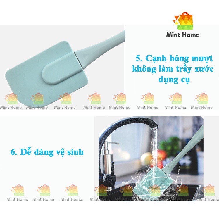 Bộ 3 dụng cụ làm bánh silicon gồm: chổi cọ quét dầu ăn, spatula trộn bột, phới dẹt silicone đánh trứng kem chịu nhiệt