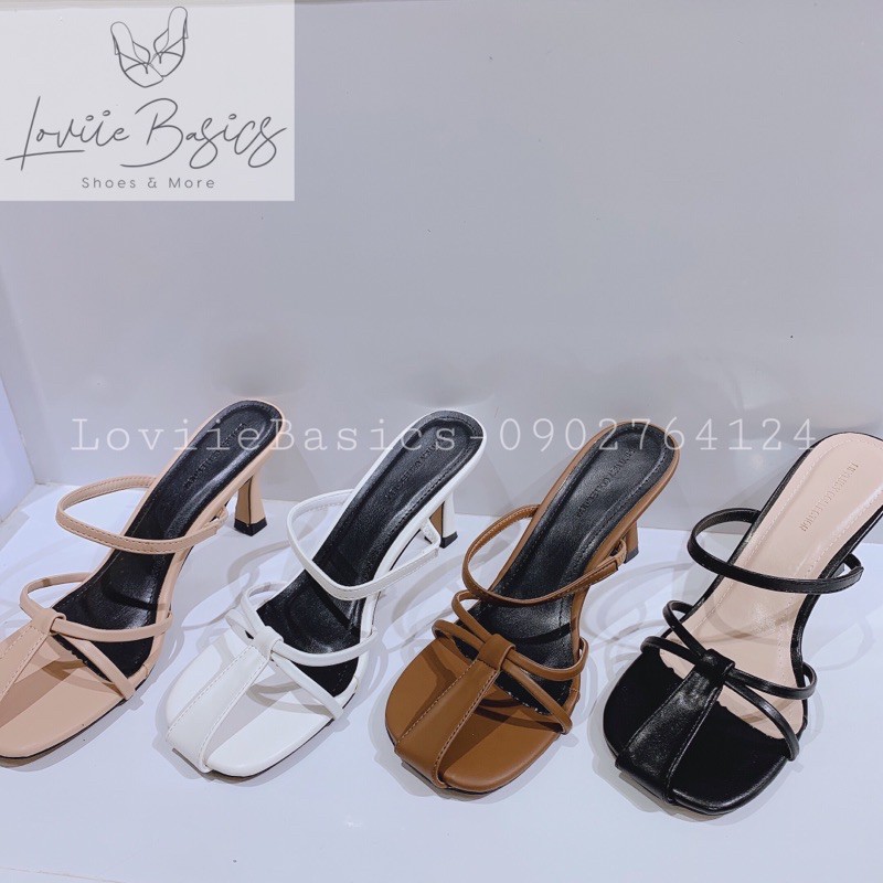 LOVIIE BASICS- DÉP NỮ CAO GÓT THỜI TRANG QUANG MÃNH MŨI BẦU RỌ ĐẾ NHỌN 7 CM 4 MÀU ĐEN TRẮNG KEM NÂU  D210410