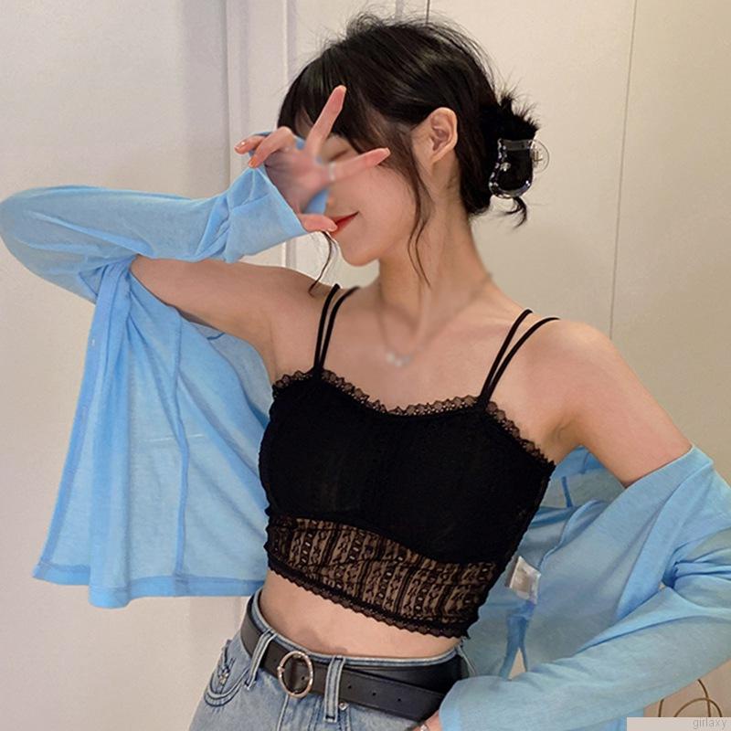 Áo lót ren không tay màu trơn thoáng khí có đệm ngực cho nữ