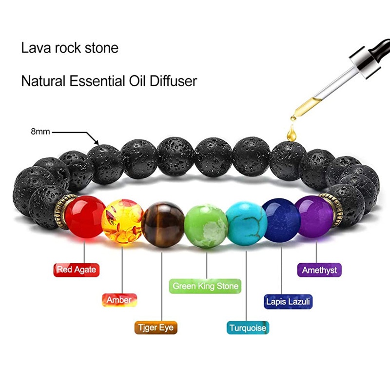 Vòng tay Lava Rock stone - Mặt vòng Tree life - Cây sự sống - Chakra 7 luân xa các loại theo lựa chọn