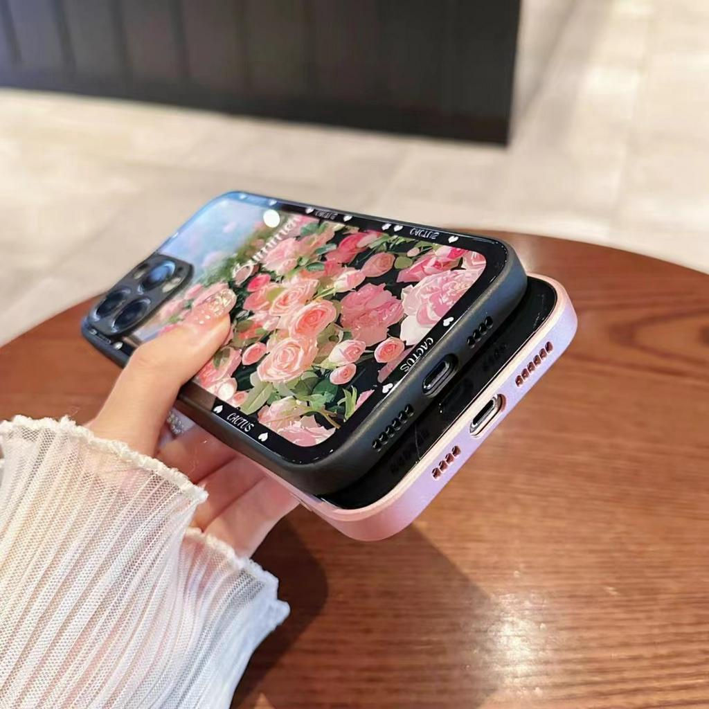 Ốp Điện Thoại Mặt Kính Hình Hoa Hồng Cho iPhone 14promax case 14 13 12 11 xsmax