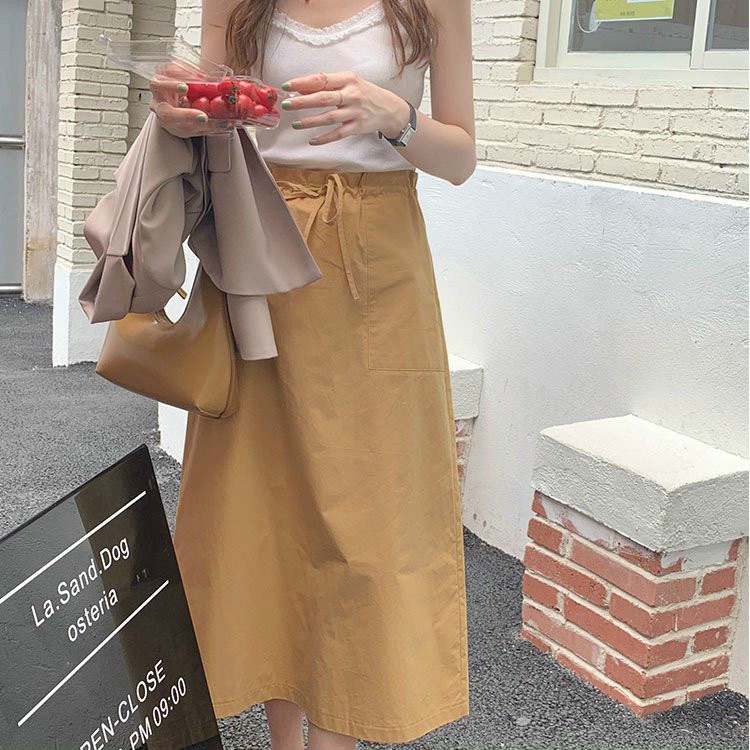 Chân váy dây rút eo chất kaki mềm hàng đẹp vải mịn dáng dài