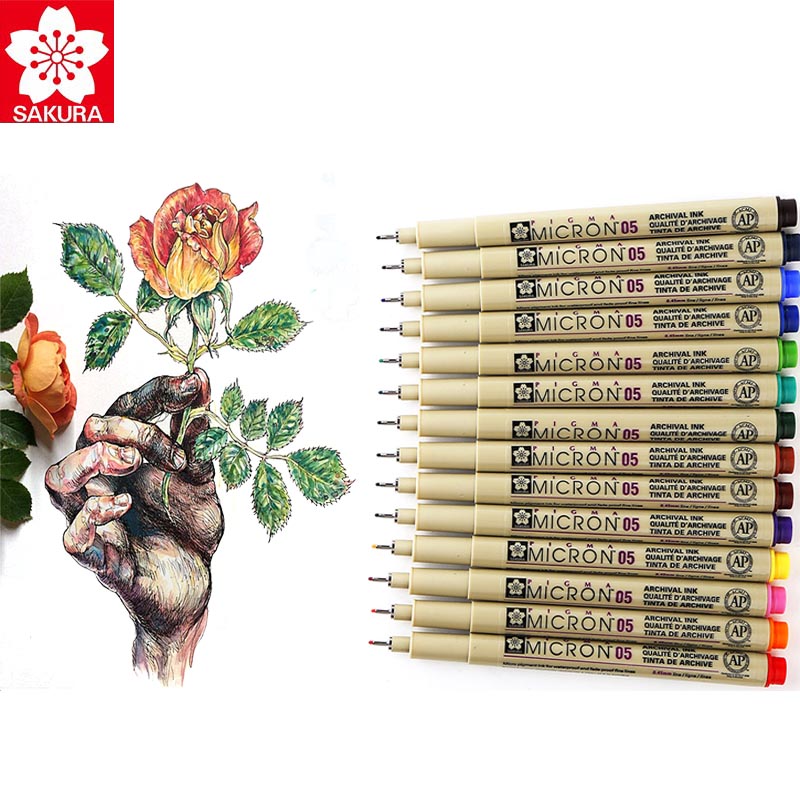 Bộ Bút Lông Màu Đen Ngòi Mảnh Chống Thấm Nước Dùng Vẽ Tranh / Họa Sĩ / Hoa Anh Đào