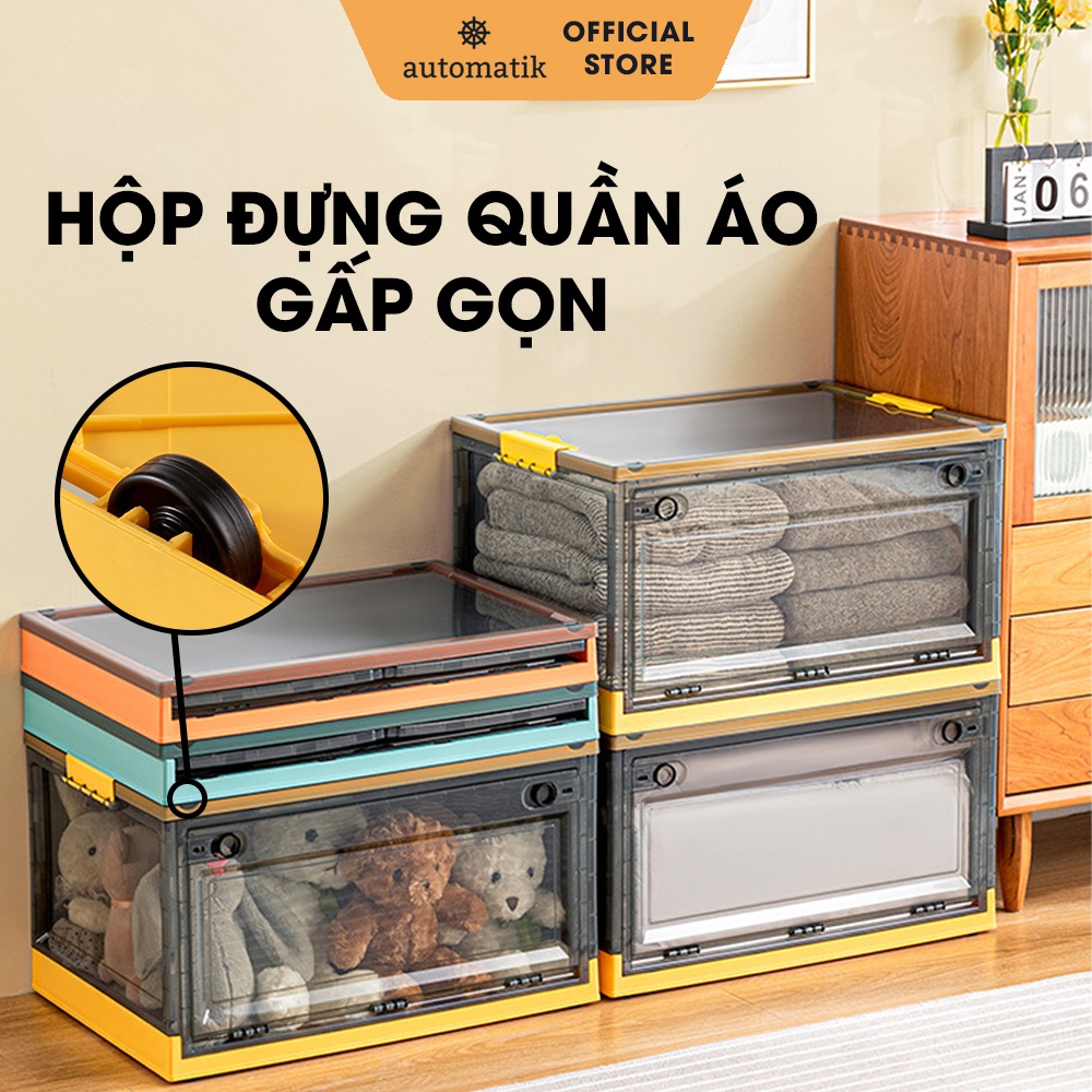 Hộp Đựng Quần Áo Lớn Bằng Nhựa Có Nắp Có Thể Xếp Chồng, Thùng Nhựa Đựng Đồ Ô Tô, Đồ Chơi, Sách 40L, 56L 88L - Automatik