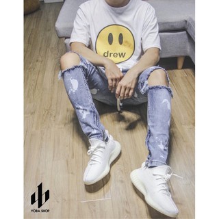 QUẦN JEANS ZIPPER XANH RÁCH GỐI (HÌNH THẬT 100%)