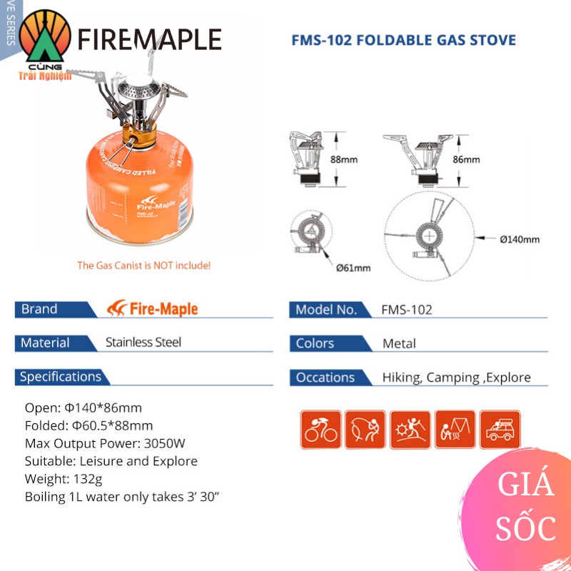 [CHÍNH HÃNG] Bếp Gas Mini Fire Maple FMS-102 Nhỏ Gọn Di Động Chuyên Dụng Cho Du Lịch, Dã Ngoại Cắm Trại