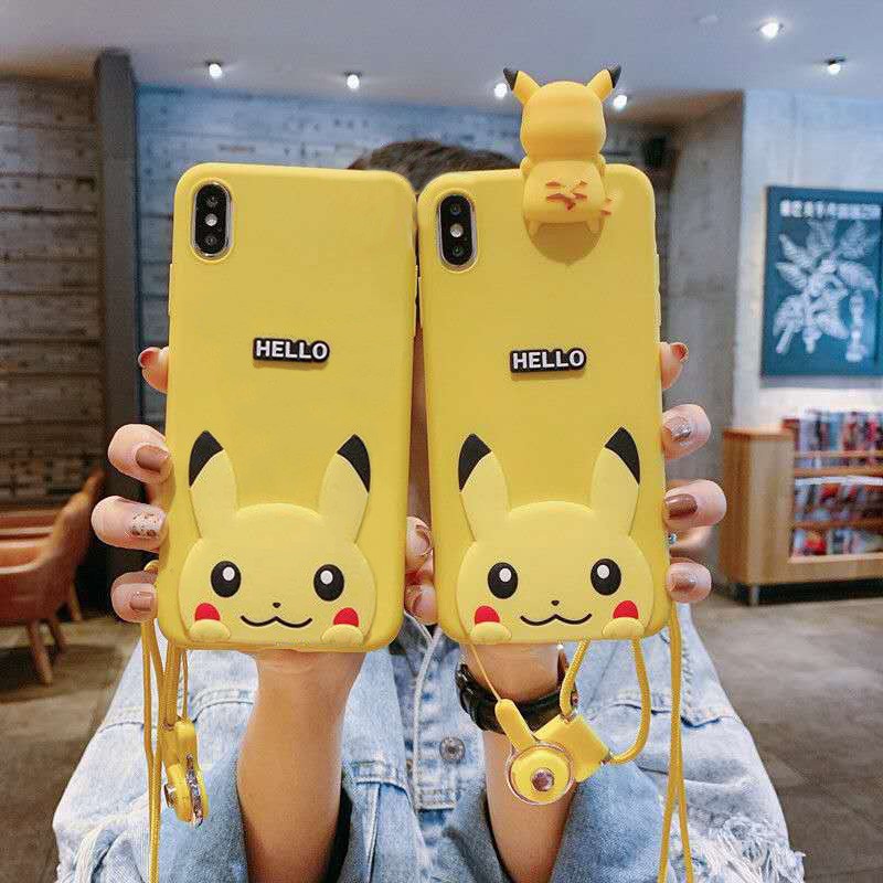 Ốp điện thoại mềm pikachu có dây đeo OPPO Reno 2F 2 3 A12 A92 A52 A7 A31 A5 A9 2020 Realme C2 5 i 6 R7 Lite F5 F7