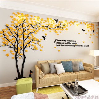 Decal dán tường mica 3d cây tình nhân vàng size lớn trang trí phòng khách, phòng ngủ
