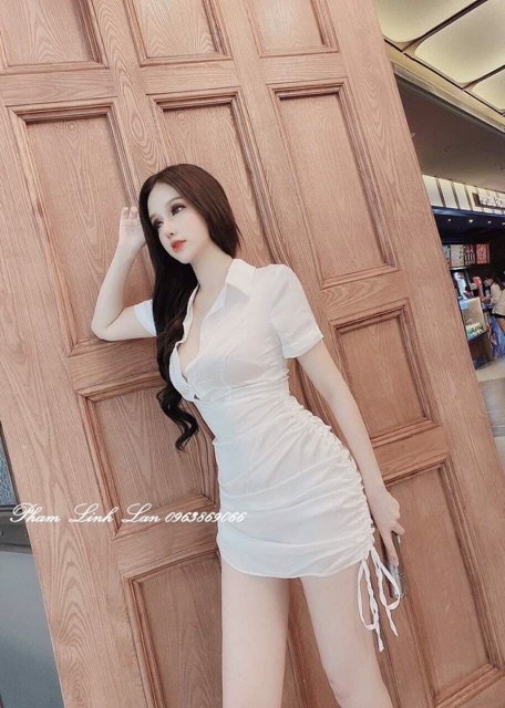 🎀(3 MÀU) ĐẦM SƠ MI BODY TAY NGẮN RÚT HÔNG CÓ DÂY KÉO GIÁ RẺ