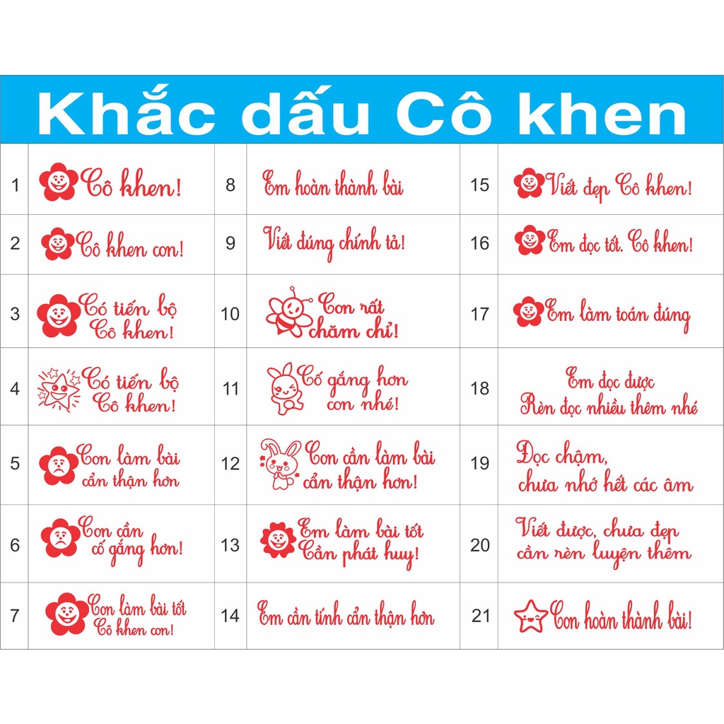 Khắc dấu logo cô khen con - Khắc Dấu Cần Thơ