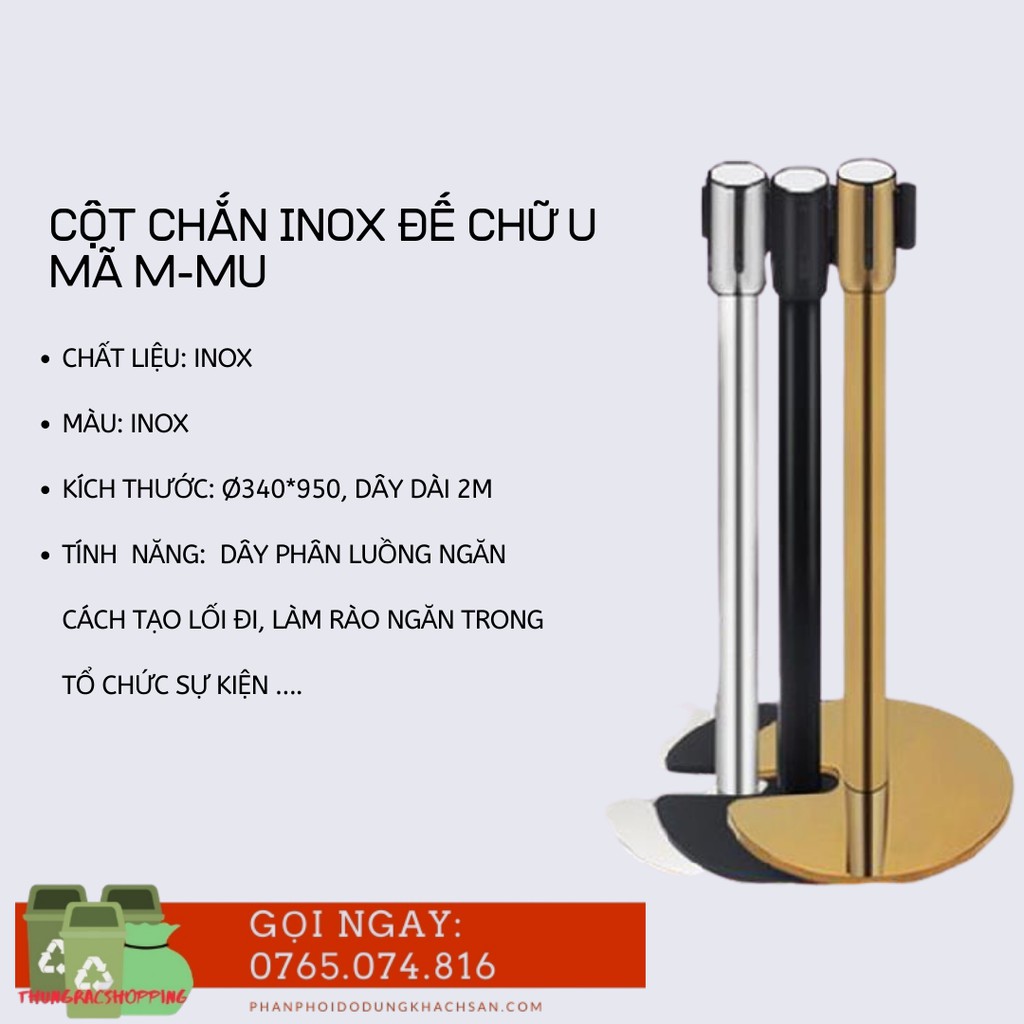 Côt chắn Inox đế chữ U, Cột chắn hành lang, Trụ chắn phân luồng lối đi (Mua > 4 cột LH để được giá tốt)