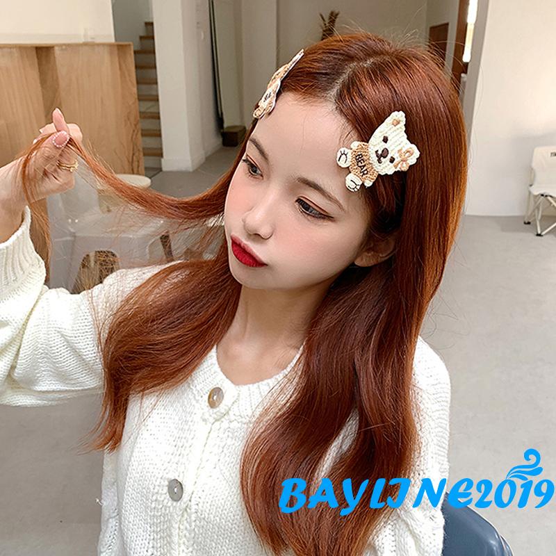 BAY-Kẹp tóc vải hình gấu hoạt hình dễ thương và phụ kiện tóc màu be/ nâu cho nữ