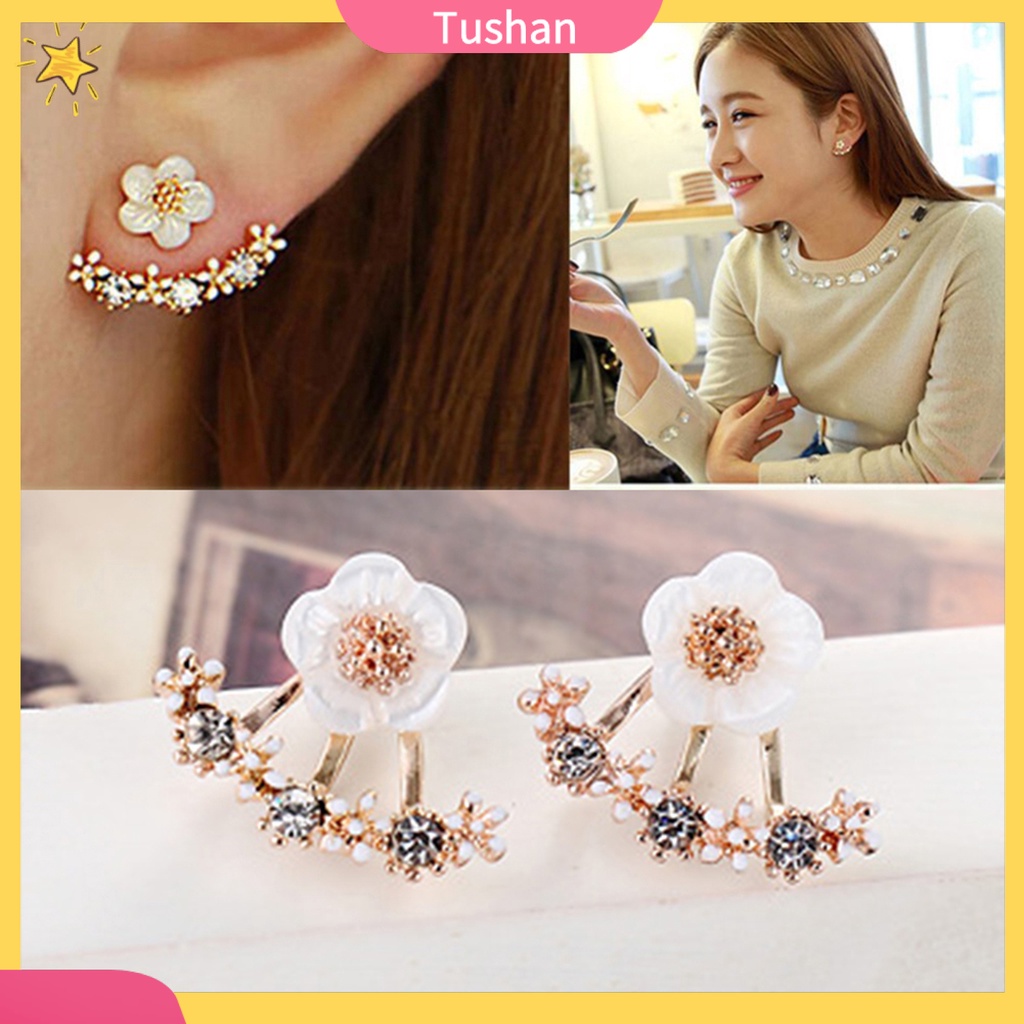 Hoa tai mặt hình hoa cúc đính đá dễ thương cho nữ