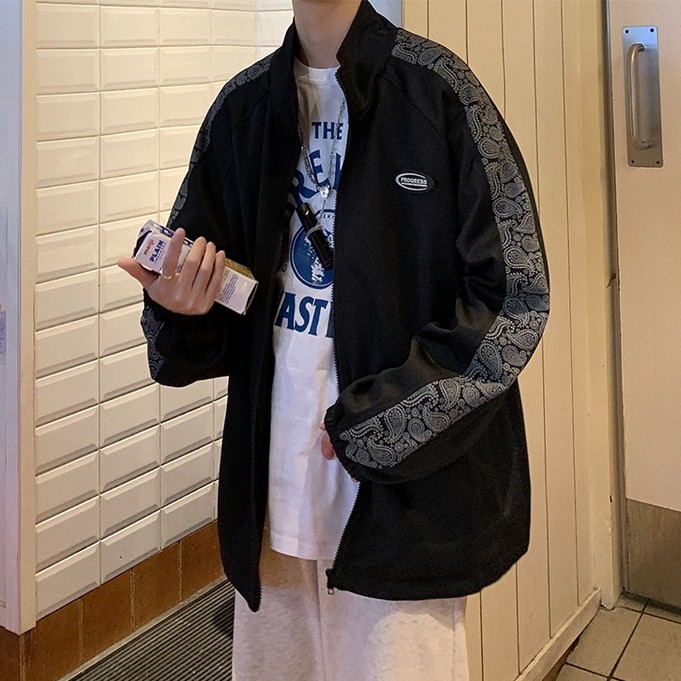 Áo khoác bóng chày cổ đứng dáng rộng in họa tiết độc đáo phong cách Hàn Quốc cá tính