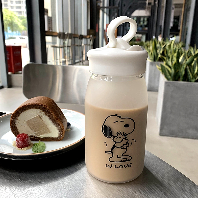 Bình Nước Thủy Tinh In Hình Chú Chó Snoopy Dễ Thương Phong Cách Hàn Quốc