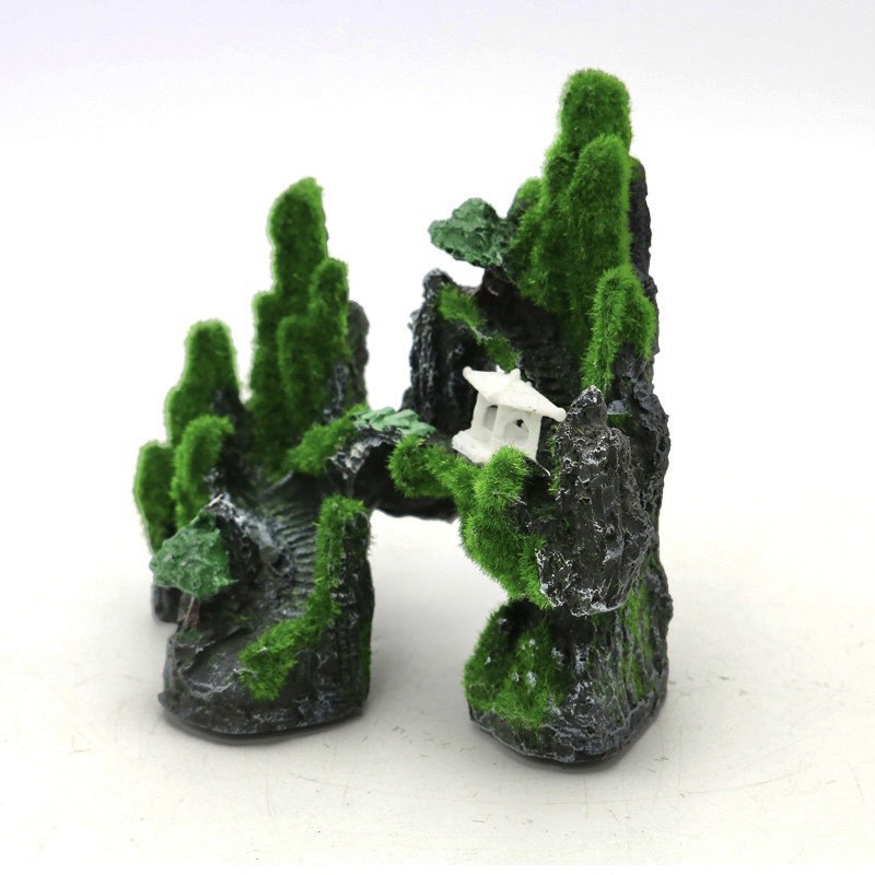 Mô hình non bộ núi đá có cỏ nhân tạo size mini trang trí bể cá cảnh hồ thủy sinh