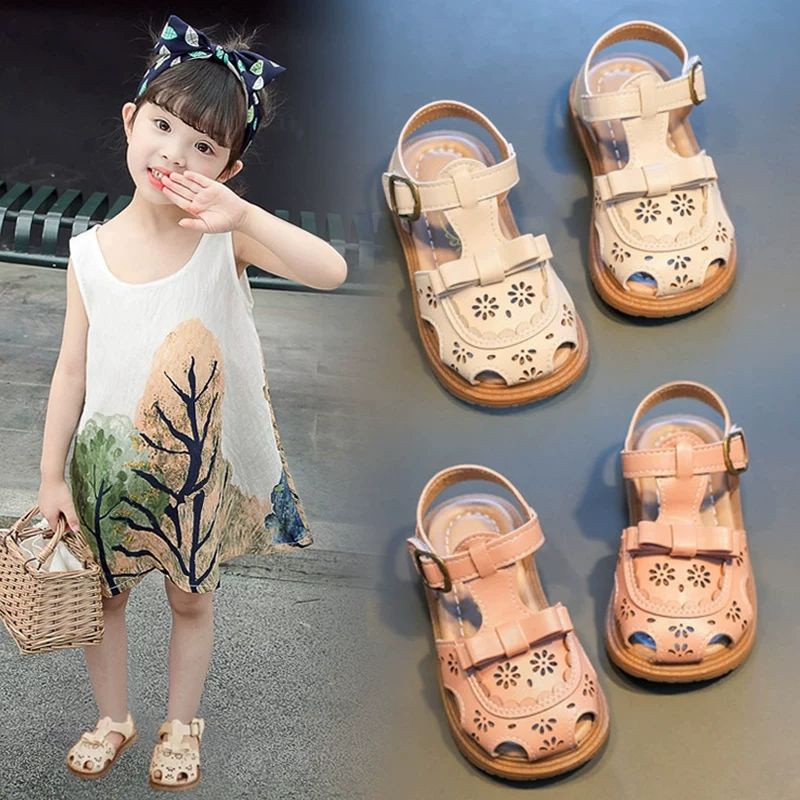 Dép Bé Gái 1-6 Tuổi Phong Cách Vintage,Dép Quai Hậu Dép Rọ Đi Học Cho Bé Gái Họa Tiết Hoa Lỗ,Da Siêu Mềm,Đế Chống Trượt