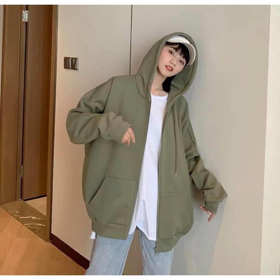 Áo Khoác Hoodie Tay bồng khóa kéo có mũ ulzzang-Áo Nỉ Ngoại Unisex