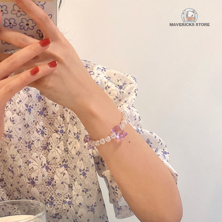 Dễ Thương Bộ Dây Buộc Tóc + Vòng Đeo Tay Hình Gấu Màu Kẹo Xinh Xắn Cho Nữ