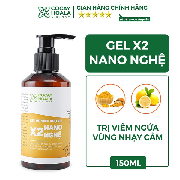 Dung dịch vệ sinh phụ nữ Gel X2 Nano Nghệ Cỏ Cây Hoa Lá 150 ml