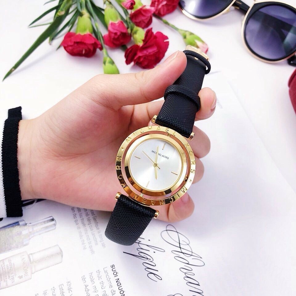 HÀNG CAO CẤP -  (Thẻ bảo hành 12 tháng) Đồng hồ nữ Michael kors MK46 dây da cao cấp, mặt xoay -Đồng hồ MK  - Hàng Cao Cấ