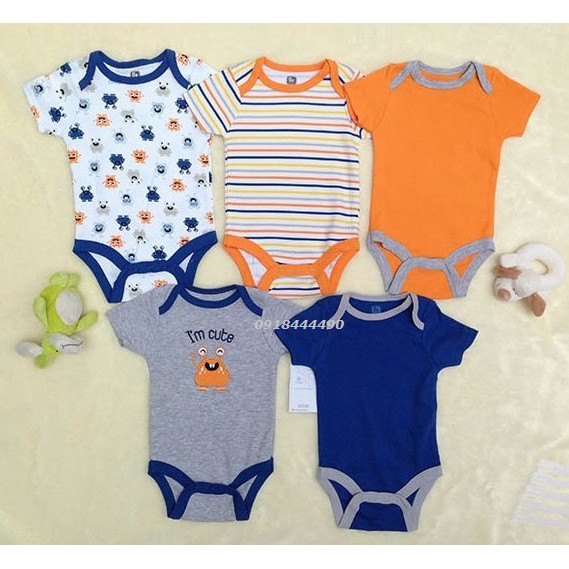 Set 5 bộ liền cộc tay chất cotton mềm mịn cho bé trai bé gái 0-12 tháng