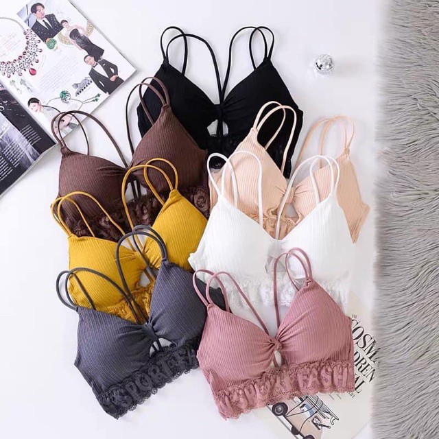 Áo Ngực Bra SAM SAM Bra Thắt Nơ Phối Viền Ren Chữ In Ấn Cao Cấp SAM SAM