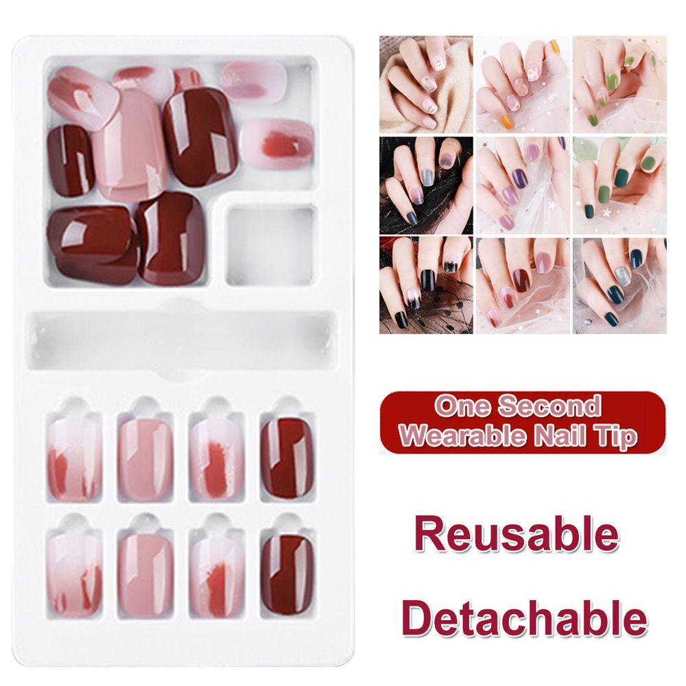 Hộp 24 Móng Tay Giả Màu Sắc Gradient Kèm Keo Dán Tiện Lợi