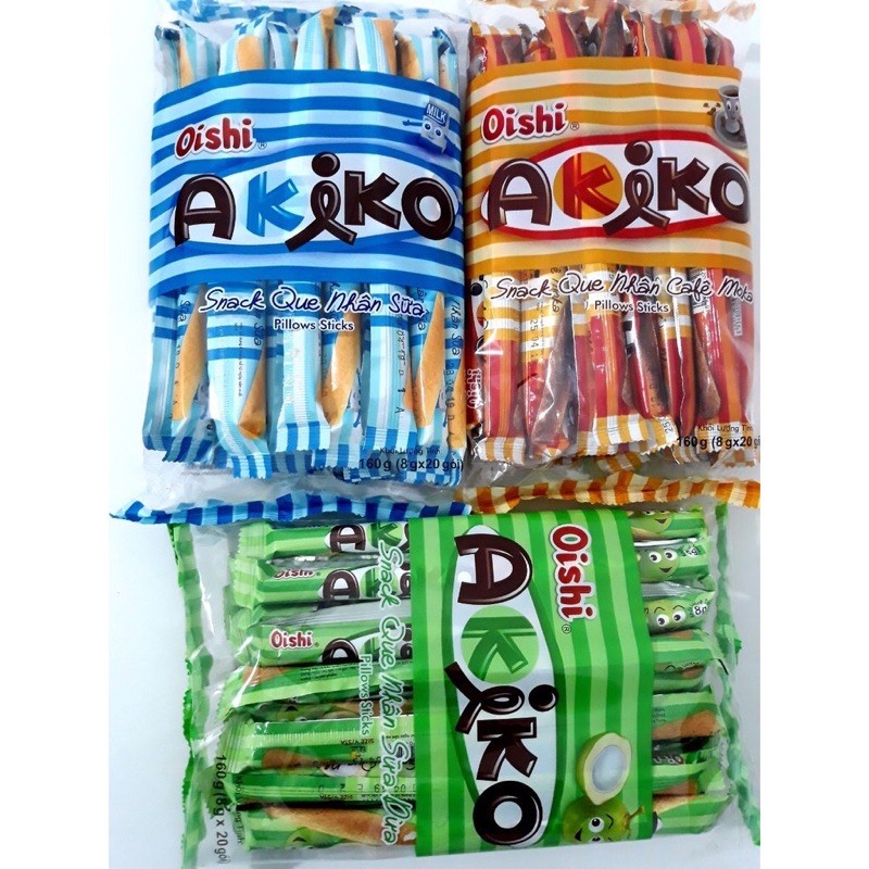 Snack bim Akiko que dài vị sữa, cà fe, phômai