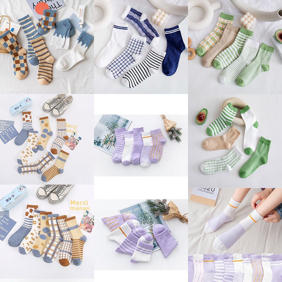 Set 5 đôi tất nữ cổ cao Mivino vớ nữ phong cách Hàn Quốc cực đẹp