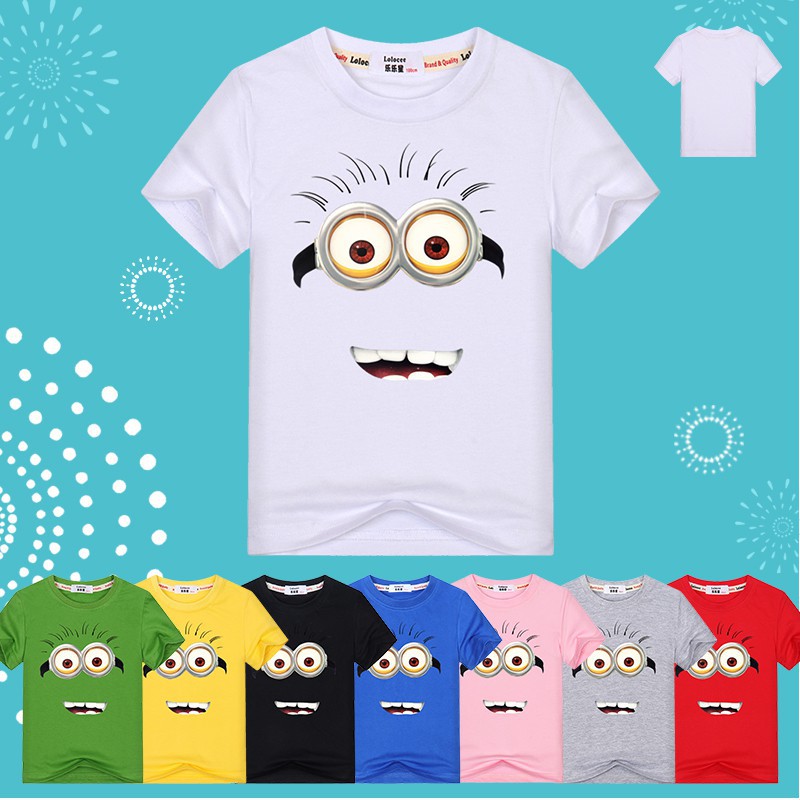 Áo thun cotton tay ngắn mùa hè họa tiết mặt Minions hoạt hình dễ thương cho bé trai