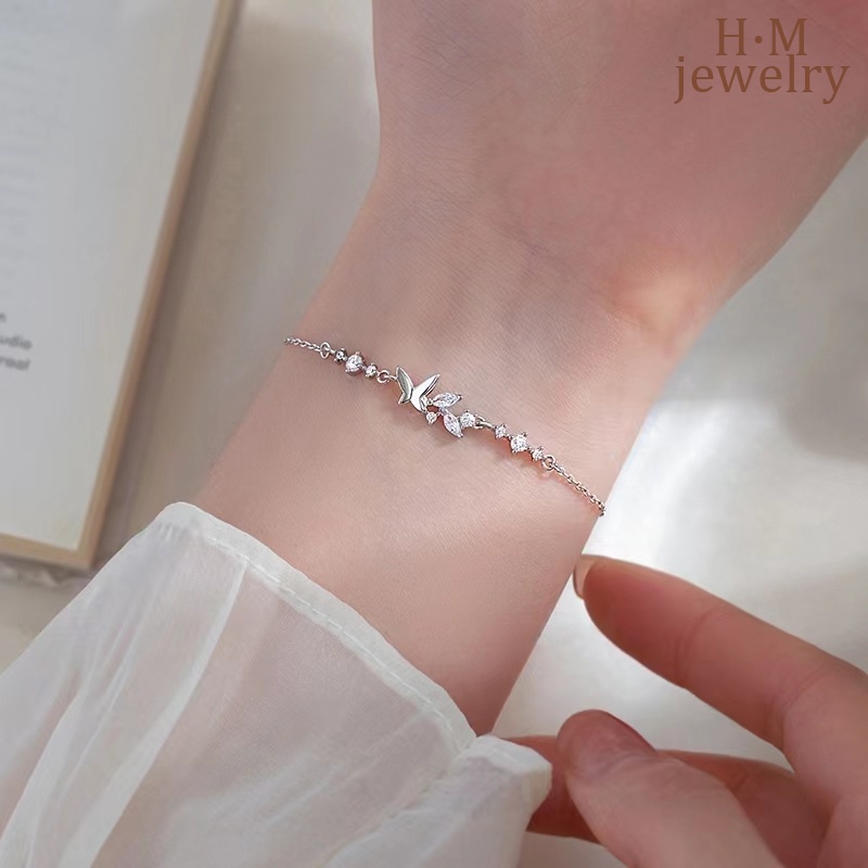 Vòng Tay Đính Đá Zircon AAA Hình Hoa Bướm Sang Trọng Thời Trang Cho Bạn Gái
