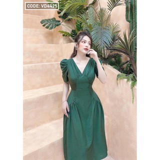 Đầm xòe xếp ly tay phồng