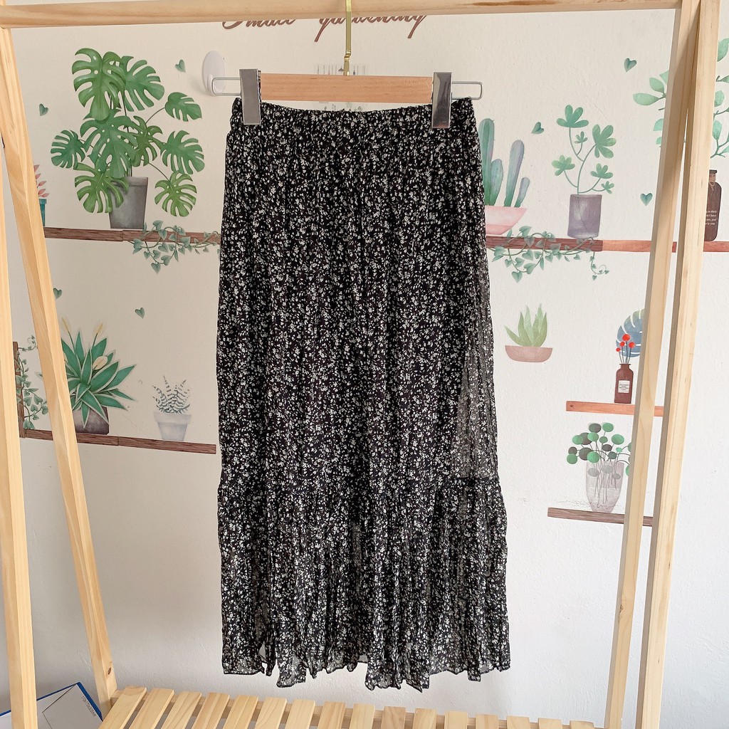Chân váy hoa nhí xếp ly TOPTRENDING dáng dài vintage | BigBuy360 - bigbuy360.vn