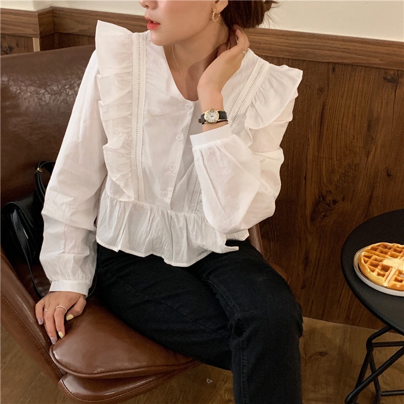 Áo sơ mi peppermint tay dài cổ chữ V dành cho nữ 37713