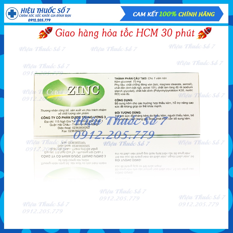 Thực Phẩm Bổ Sung Kẽm Tăng Sức Đề Kháng, Săn Chắc Xương Zinc Gluconat 70mg 1 vỉ 10 viên