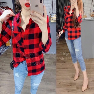 Áo sơ mi kẻ caro đỏ hot trend 2019