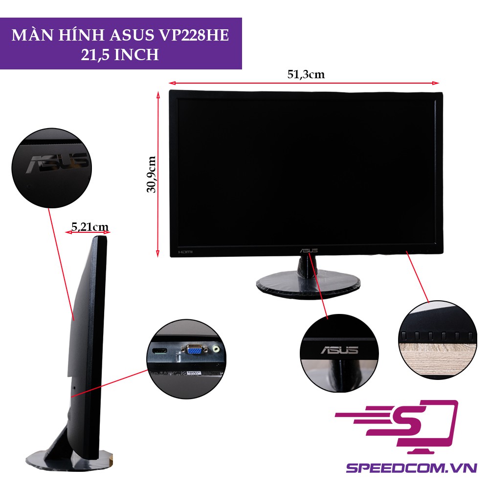 Màn hình Asus VP228HE (21.5inch/FHD/TN/60Hz/5ms/200nits/HDMI+VGA/Loa) | BigBuy360 - bigbuy360.vn