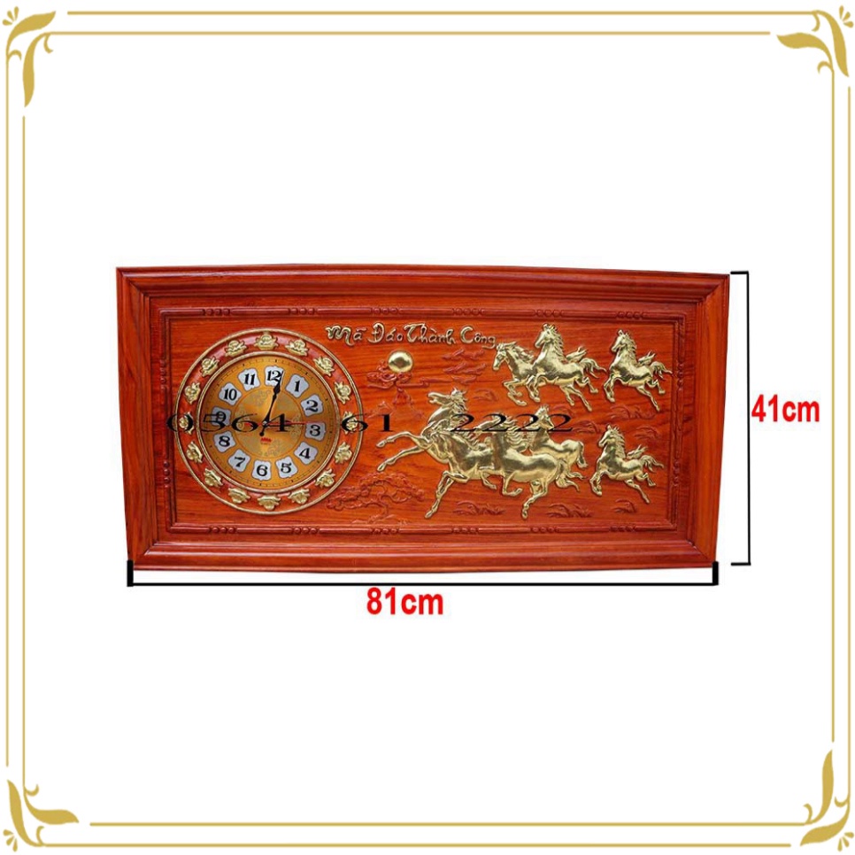 Tranh đồng hồ gỗ hương đỏ mã đáo thành công dài 81 rộng 41 dày 3cm